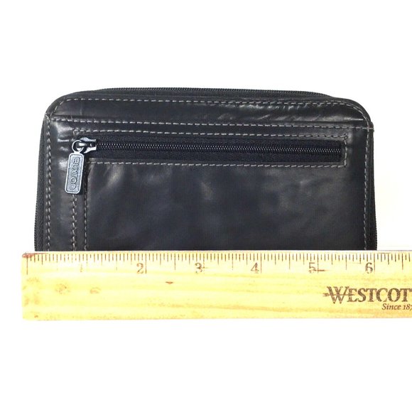 Buxton Black Leather Multicompartment Zip Clutch Wallet - Picture 8 of 12